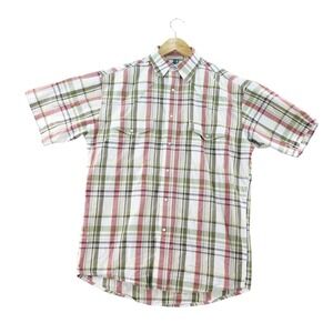 Vintage Wrangler Western Shirts Men's M Plaid Short Sleeve Casual Pearl Snap Top